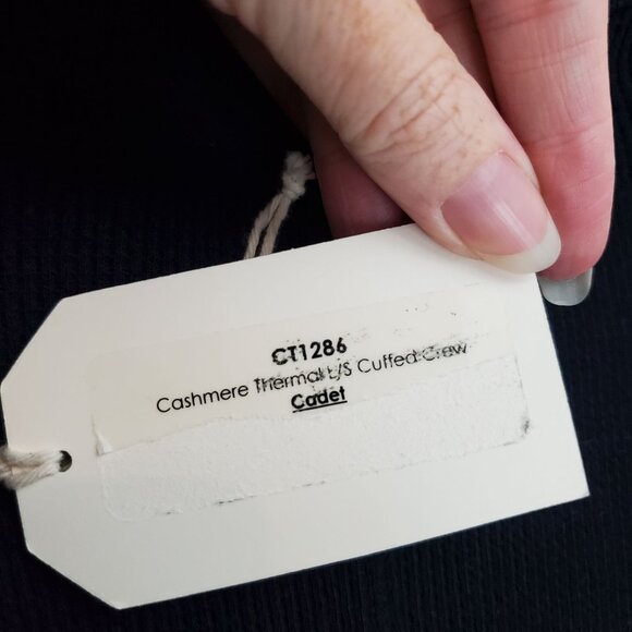 Enza Costa Cashmere thermal Long Sleeve Cuffed Crew in Cadet - Picture 10 of 14